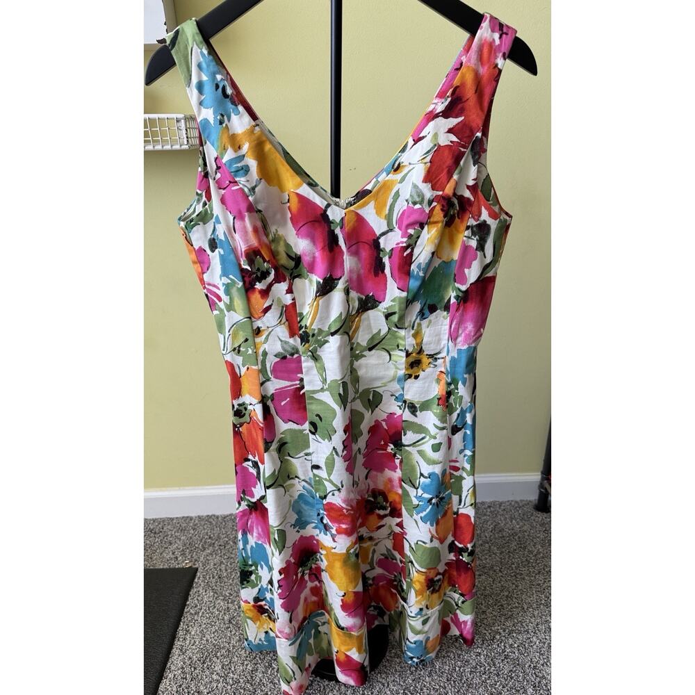 Lauren Ralph Lauren Watercolor Floral Midi Dress Vibrant Garden Print,‎ Size 10